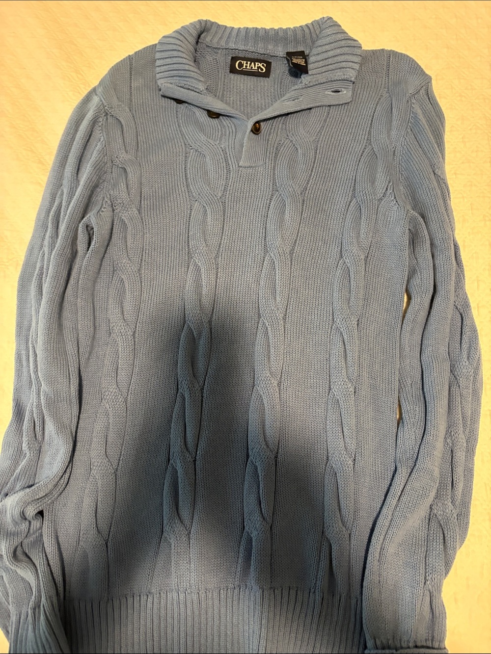 Chaps Men's Light Blue Cable Knit Zip-Neck Sweater